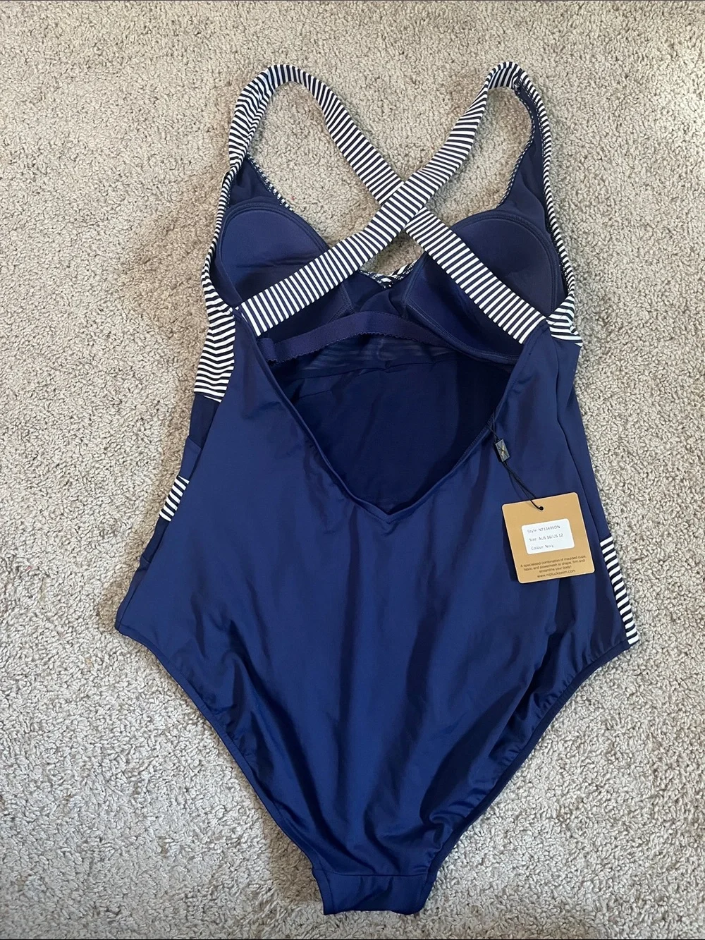 Striped Navy Blue One-Piece Swimsuit with Crossback Straps